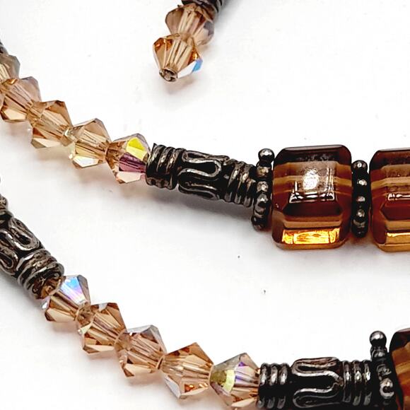 Handcrafted Topaz Crystal Necklace Earrings Set Sterling Silver Wire 23" - Picture 5 of 10